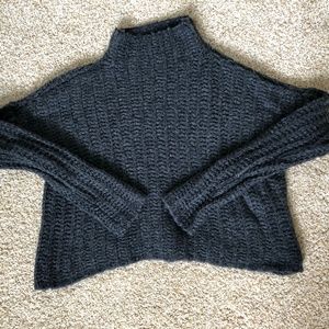 Grey Mock Neck Cropped Sweater